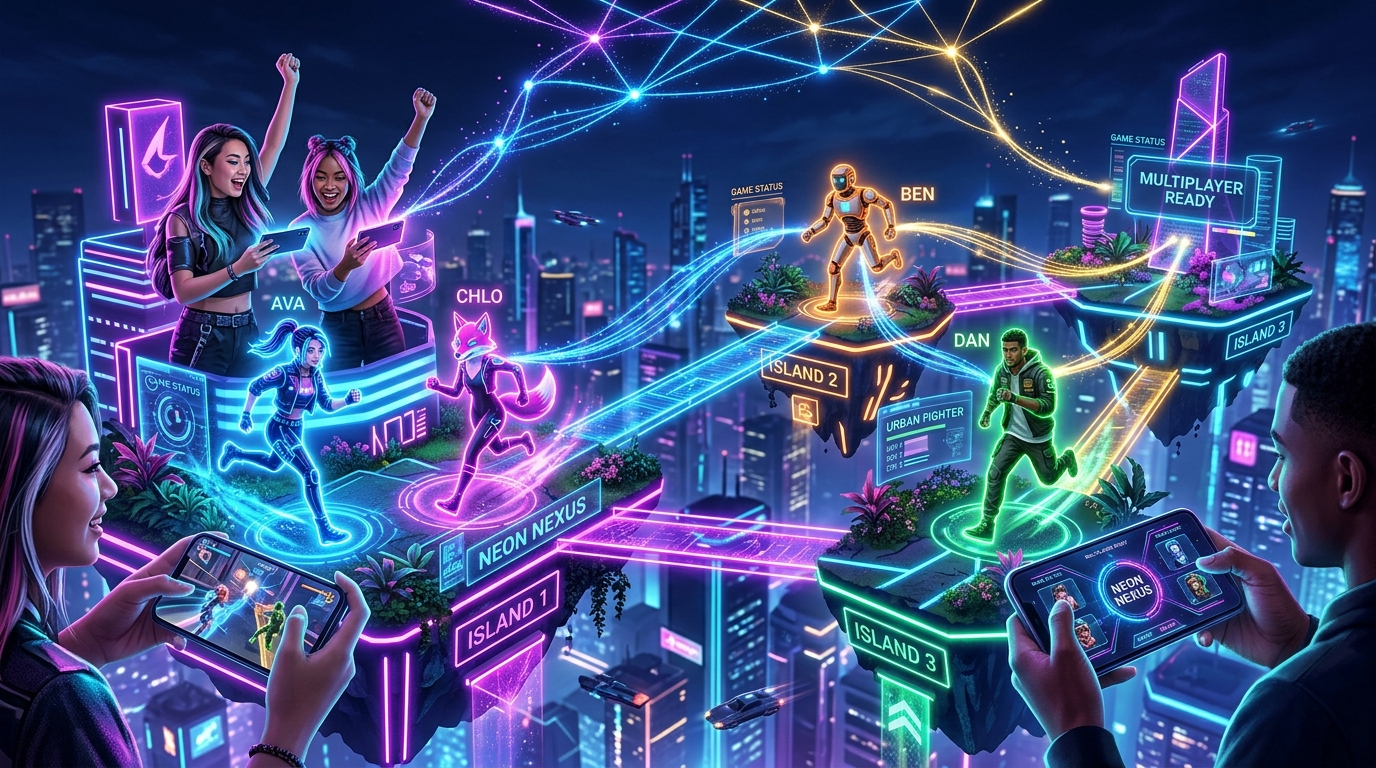 Connected mobile multiplayer social gaming worlds and avatars