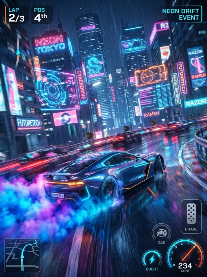 Cyber Drift arcade game created with AI prompts on Ludigram
